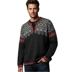 Hanna Andersson Nordic Fair Isle Black White Red 1/4 Zip Sweater Unisex Large